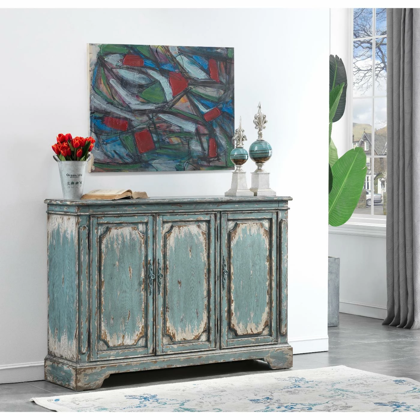 Wholesale 😍 TV Stands Coast To Coast Cabot Aged Vintage TV Stand - Blue/Cream ✔️ - Image 4