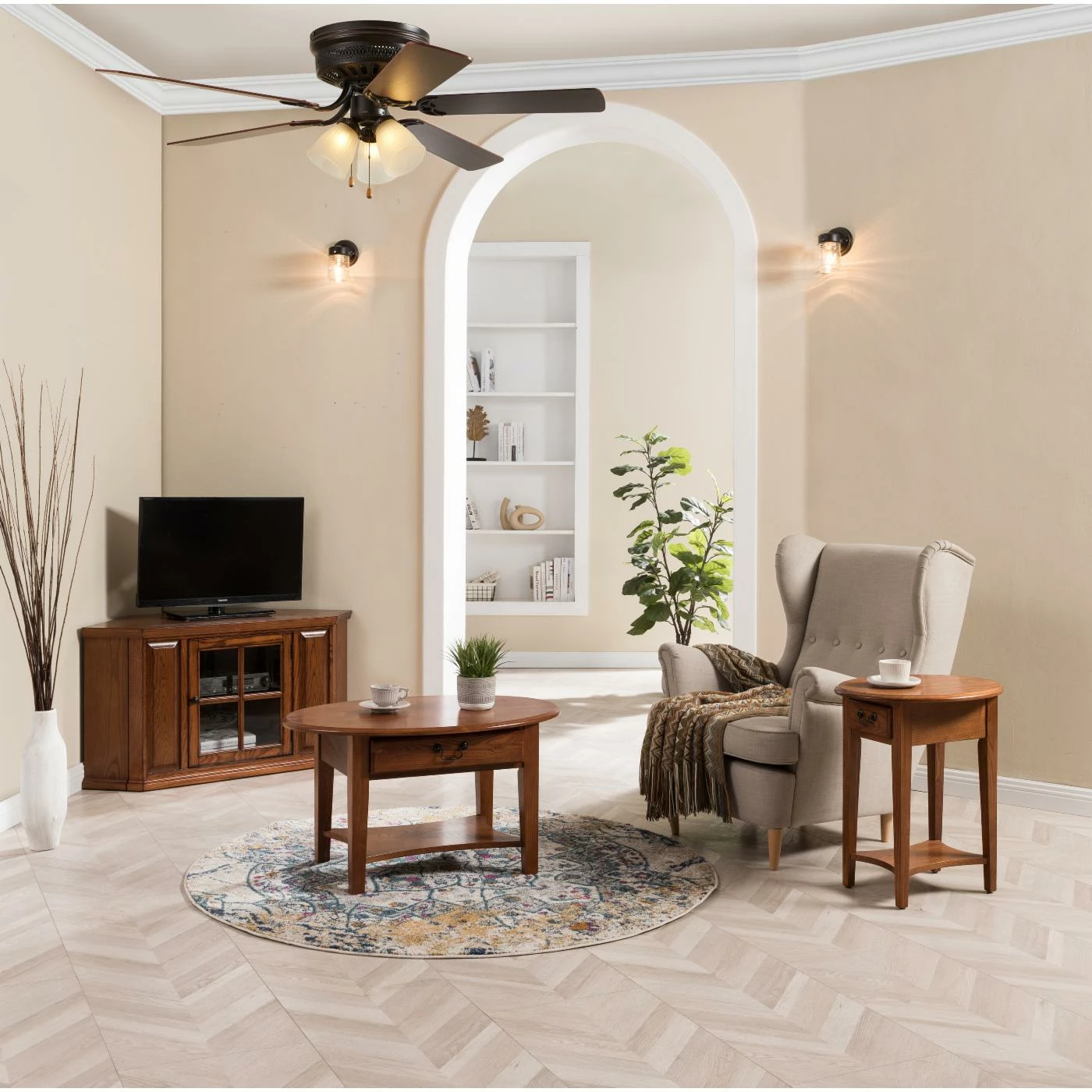 Outlet 𧨠TV Stands Leick Home One Door Corner TV Stand With Adjustable Shelf For 50 In. TV's, Burnished Medium Oak π - Image 3