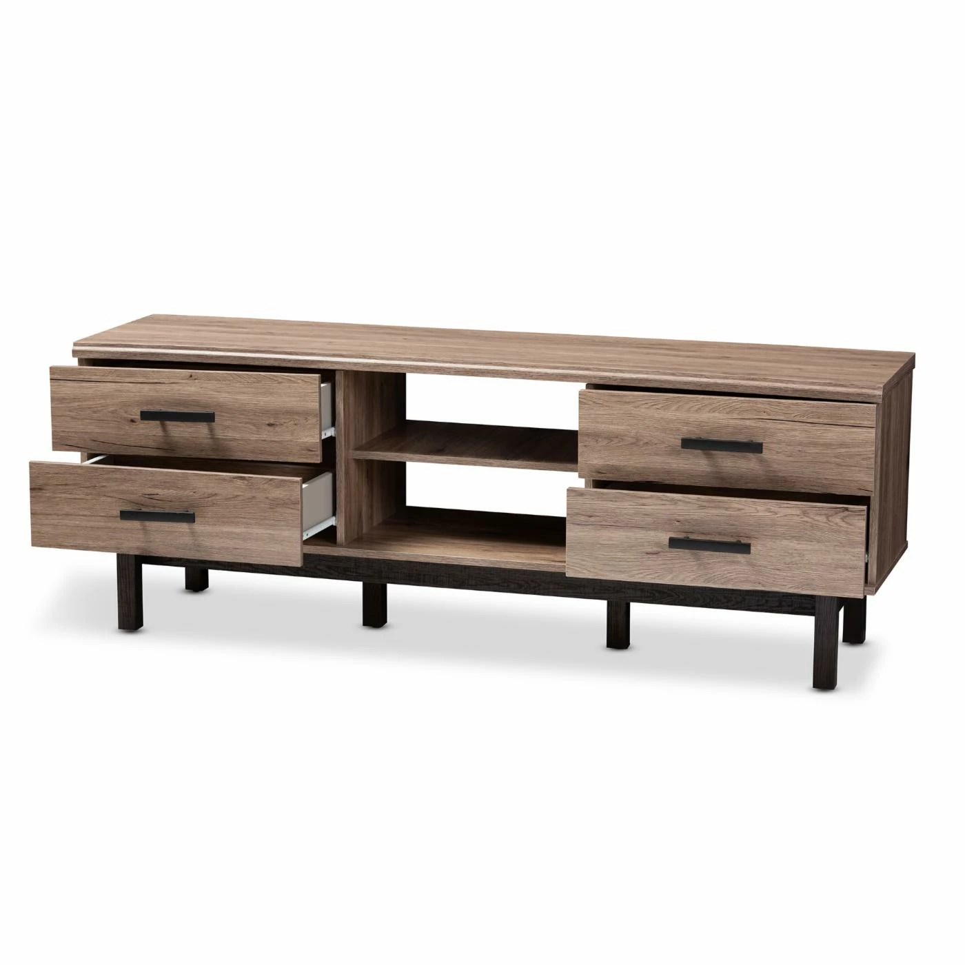 Wholesale π₯ TV Stands Baxton Studio Arend Contemporary 4 Drawer TV Stand - Oak/Ebony βοΈ - Image 4