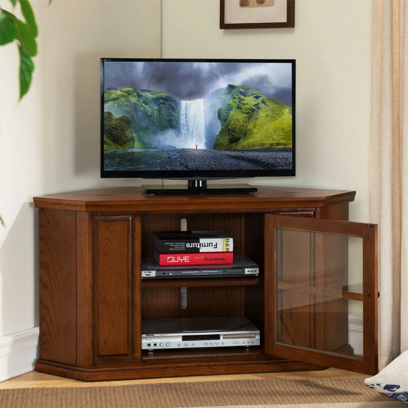 Outlet 𧨠TV Stands Leick Home One Door Corner TV Stand With Adjustable Shelf For 50 In. TV's, Burnished Medium Oak π - Image 5