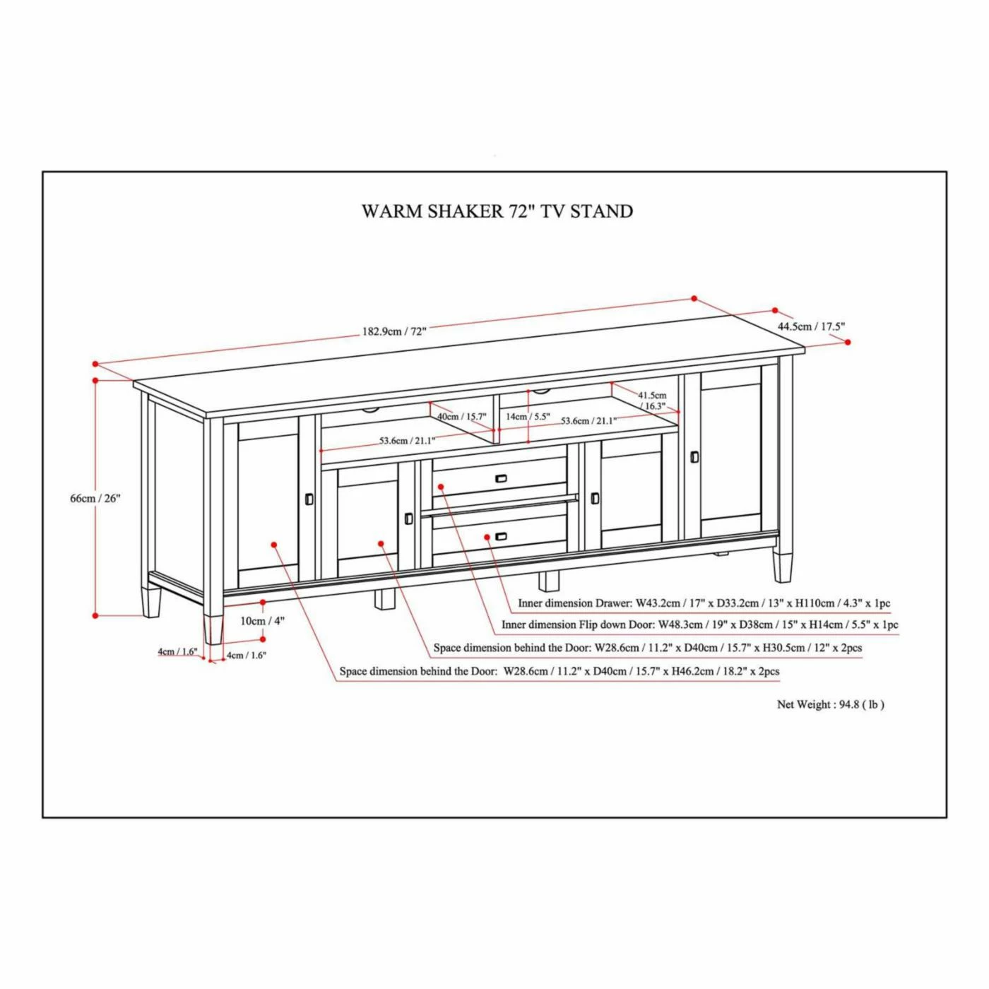 Budget ๐ Brooklyn & Max TV Stands Brooklyn + Max Lexington Pine Wood 4 Door Rustic TV Media Stand โจ - Image 6