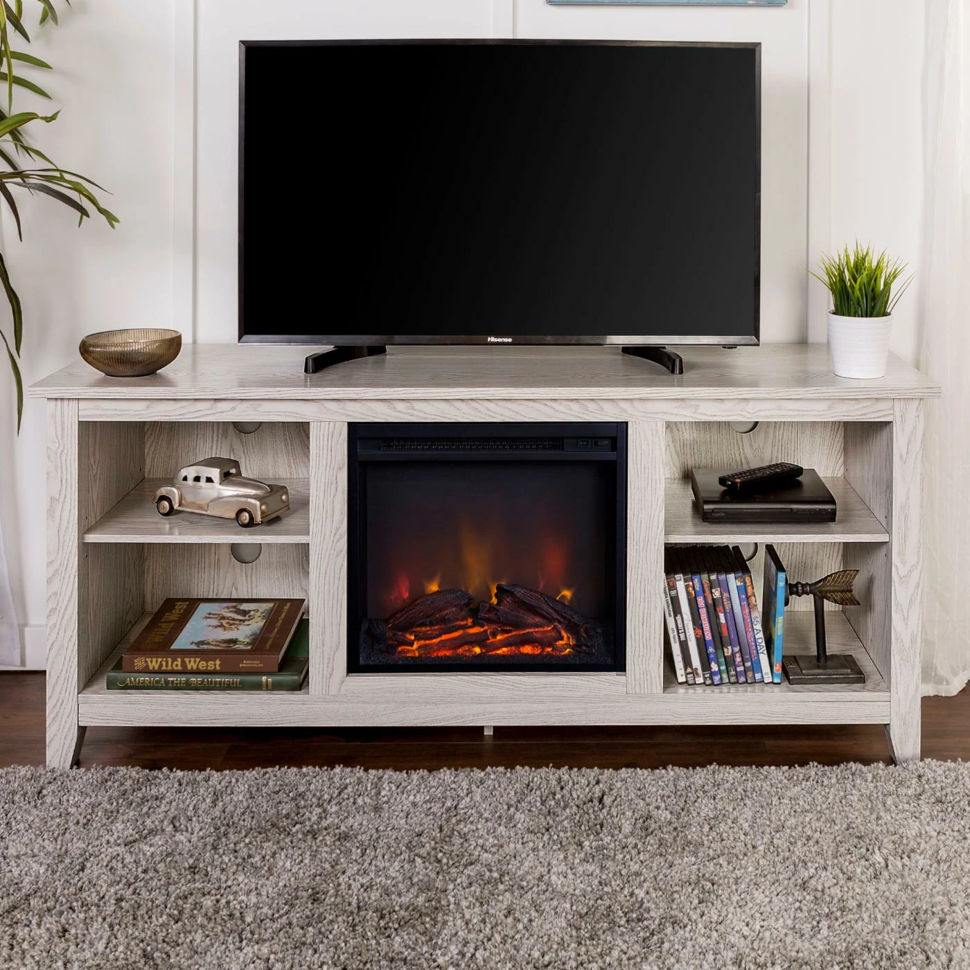 Cheapest π TV Stands Walker Edison Fireplace TV Stand - White Wash π₯ - Image 6