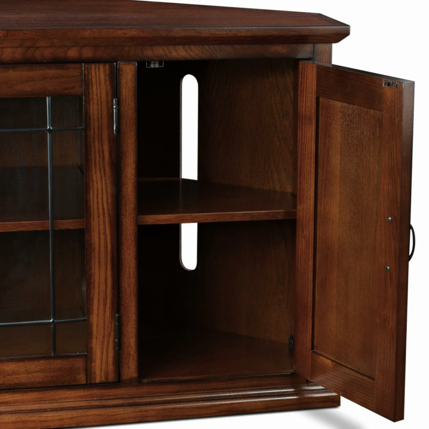 Outlet π TV Stands Leick Home Leaded Glass Three Door Corner TV Stand With Enclosed Storage For 50" TV's, Burnished Oak π₯ - Image 4
