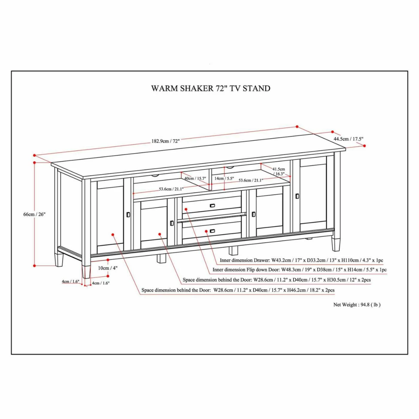 Budget ๐ Brooklyn & Max TV Stands Brooklyn + Max Lexington Pine Wood 4 Door Rustic TV Media Stand โจ - Image 10