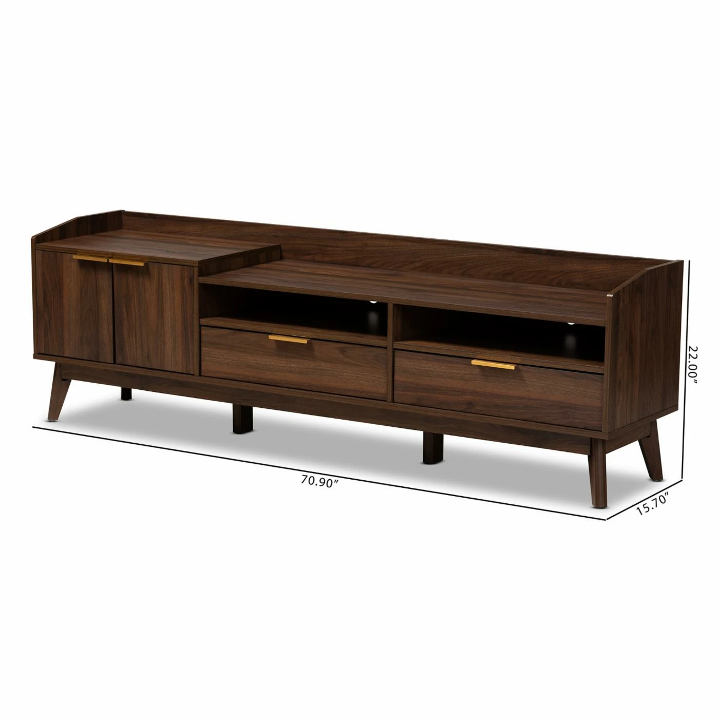 Outlet π TV Stands HN Home Wadsworth Mid-Century Modern Walnut Brown Finished 2 Drawer Wood TV Stand π - Image 5