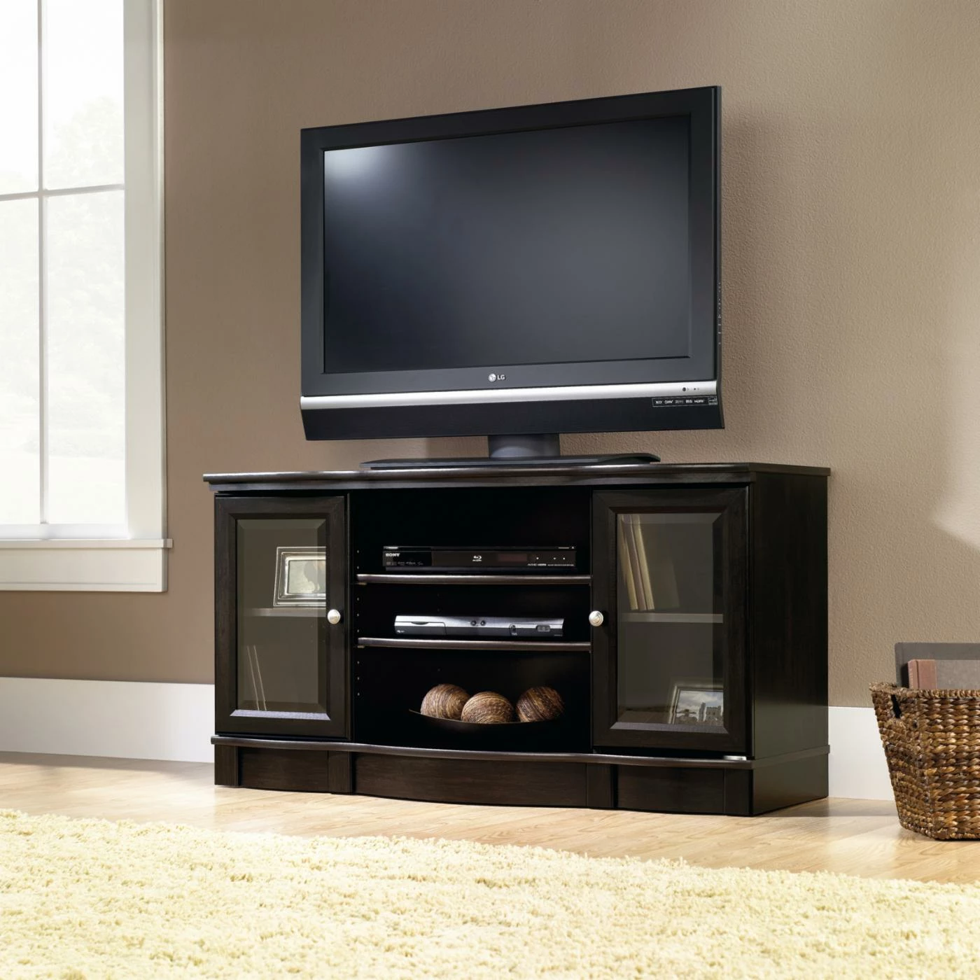Outlet ✔️ TV Stands Sauder Regent Place Panel TV Stand - Estate Black 😀 - Image 3