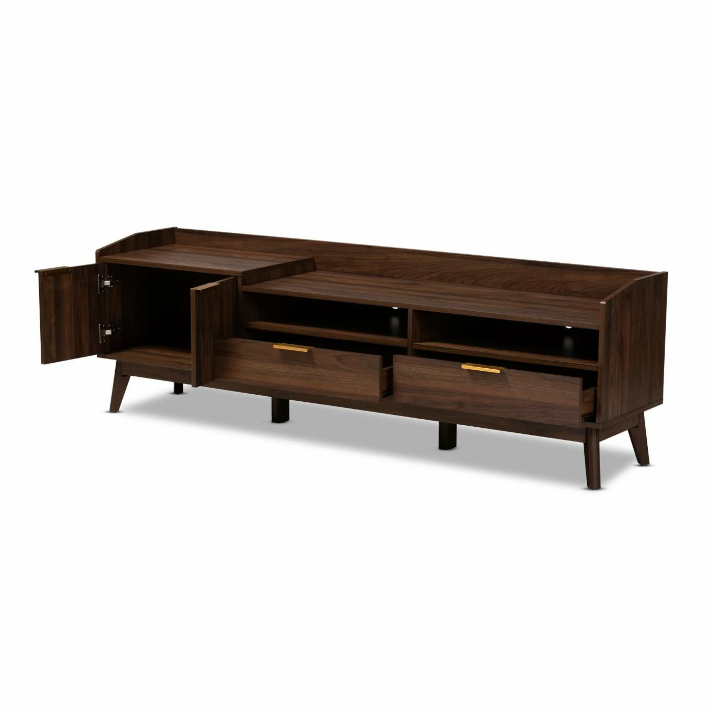Outlet π TV Stands HN Home Wadsworth Mid-Century Modern Walnut Brown Finished 2 Drawer Wood TV Stand π - Image 3