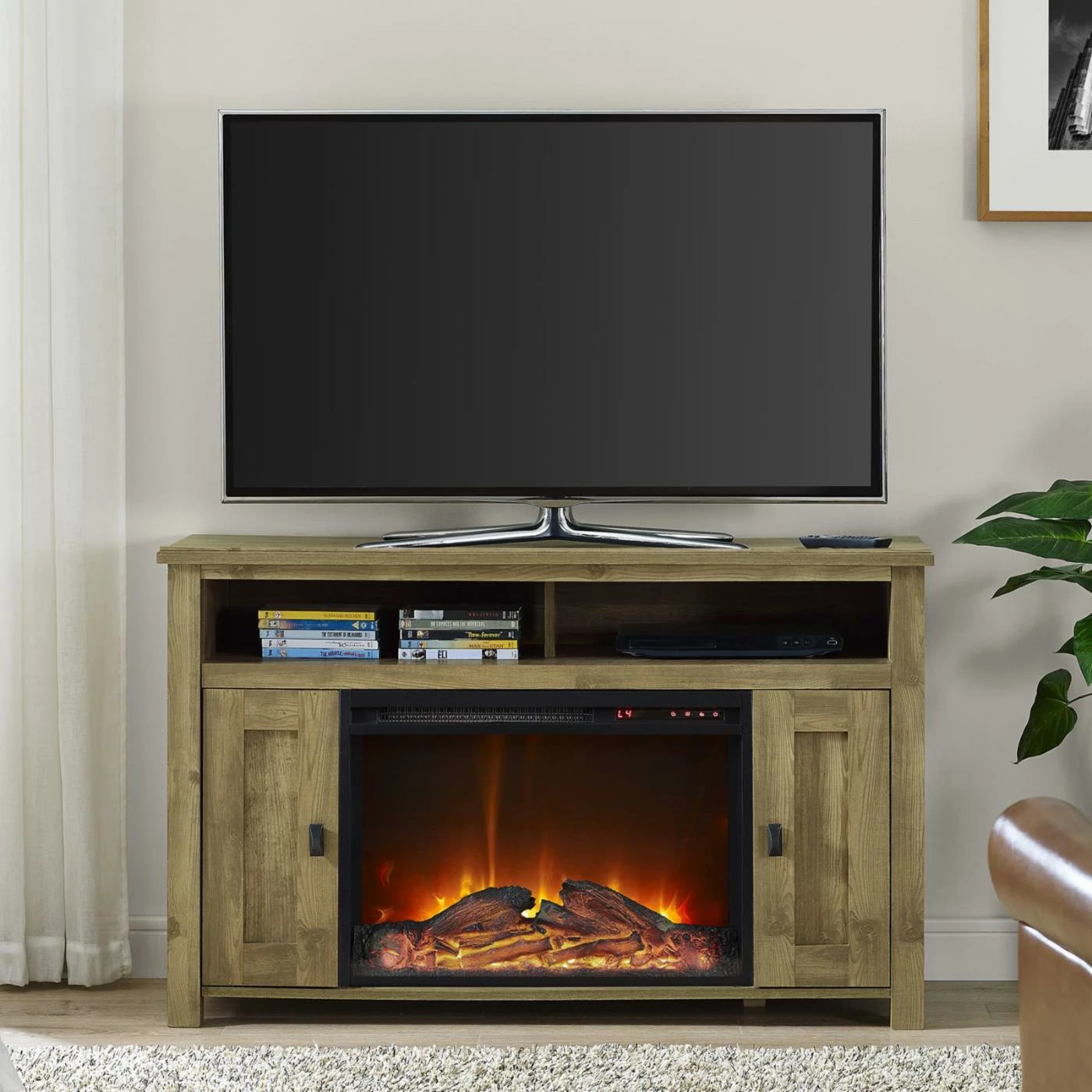 Deals β TV Stands Altra Furniture Farmington 50 In. Electric Media Fireplace - Heritage Light Pine π - Image 2
