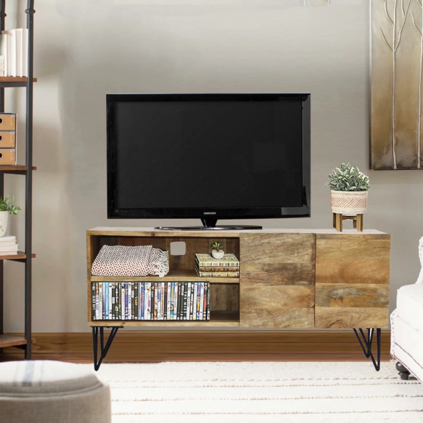 Budget π TV Stands Benzara Industrial Style Mango Wood And Metal TV Stand π― - Image 2