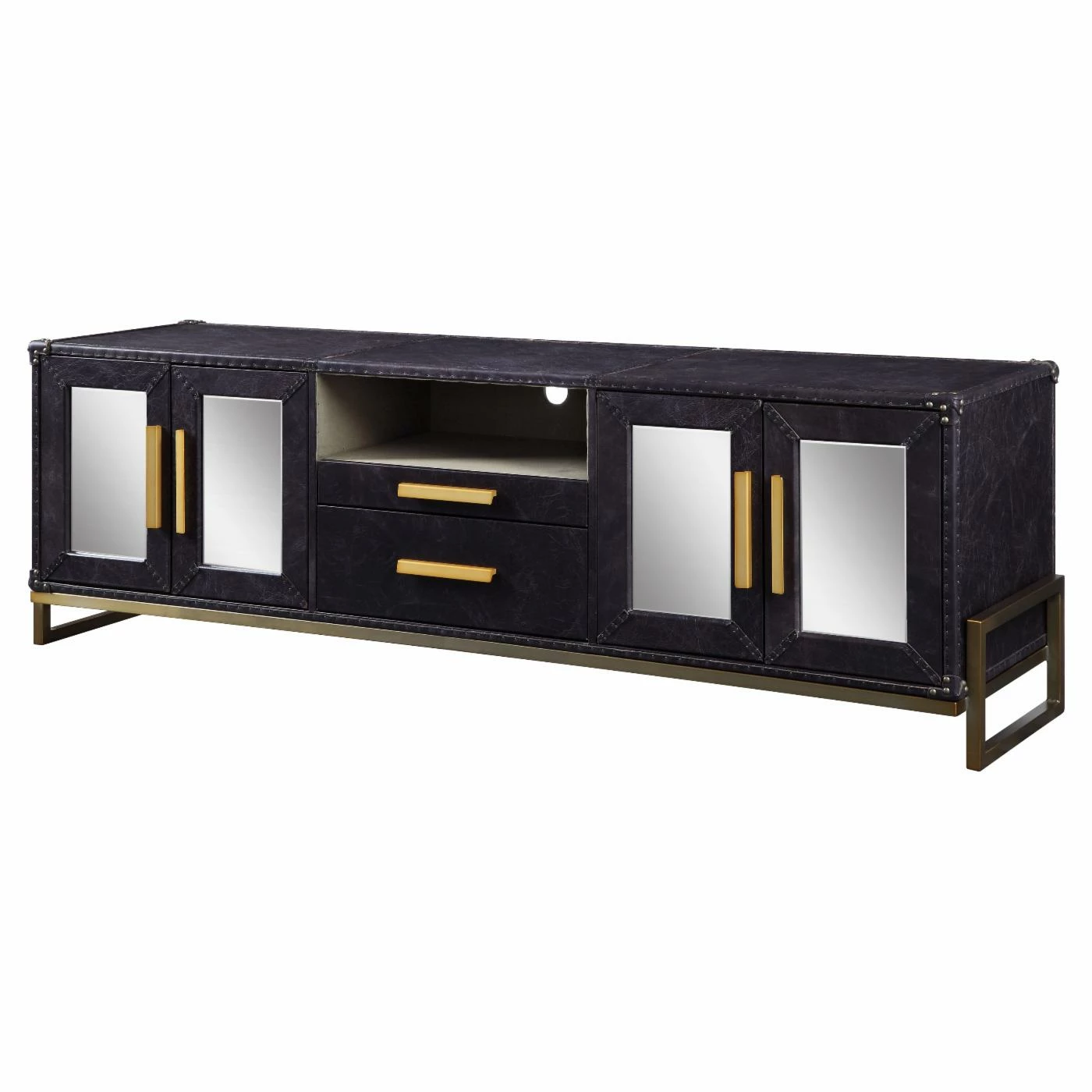 Hot Sale ๐ TV Stands Acme Furniture Keegan Leather TV Stand - Antique Ebony ๐