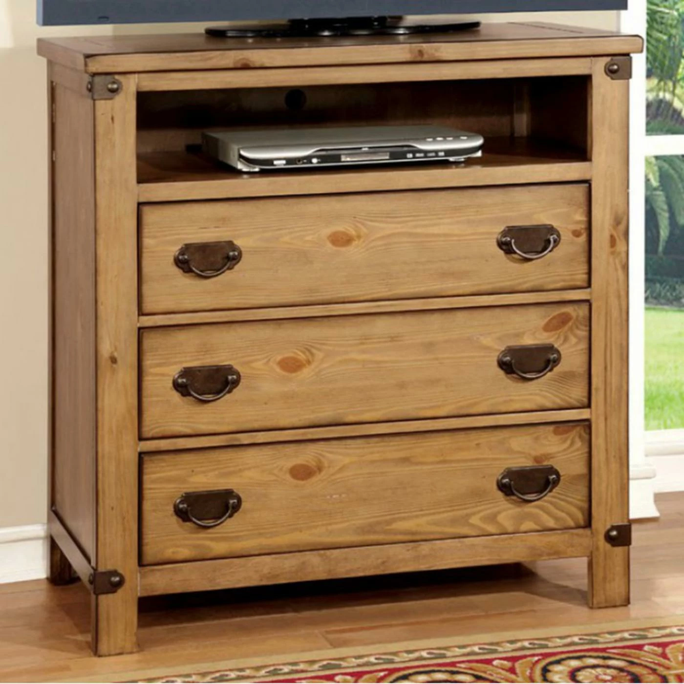 Best deal π TV Stands Benzara Burnished Pine Wood Media Chest π