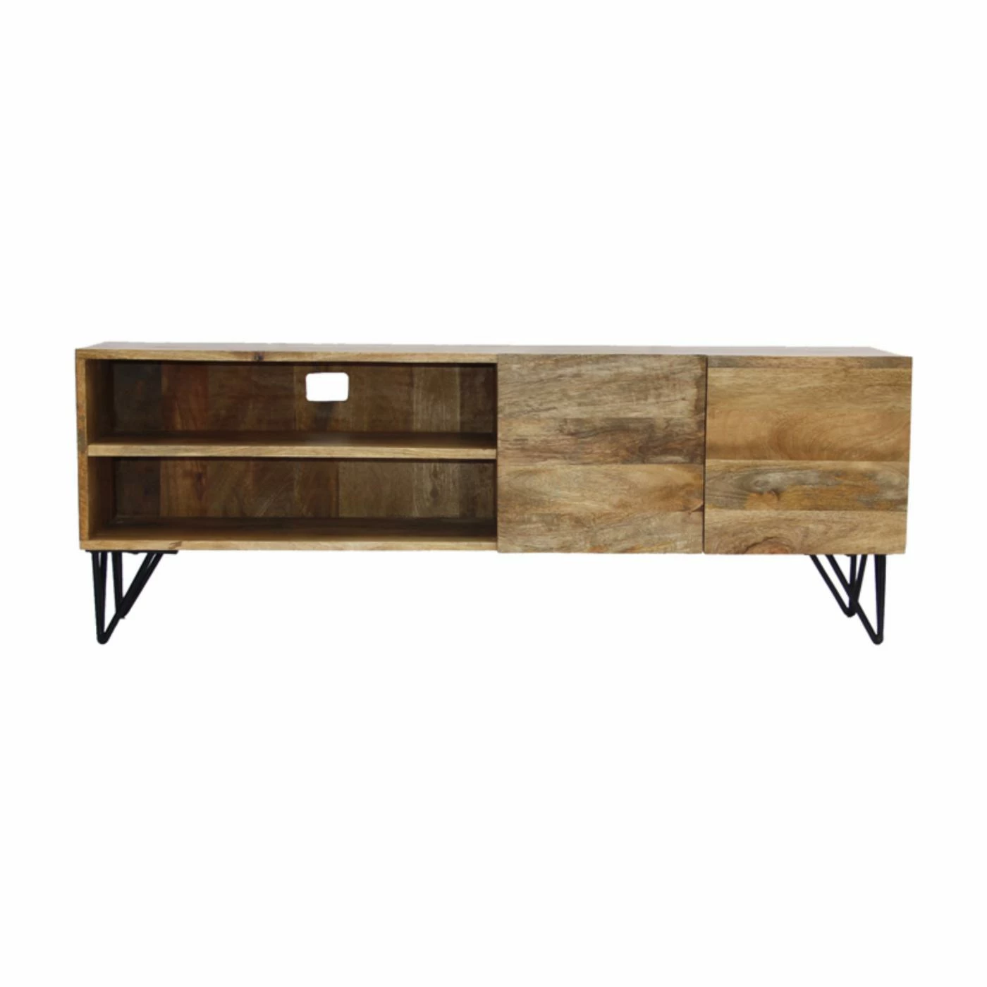 Budget π TV Stands Benzara Industrial Style Mango Wood And Metal TV Stand π―