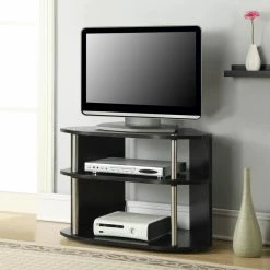 New 🤩 TV Stands Convenience Concepts Designs2Go™ Swivel TV Stand - Black And Stainless Steel 😀