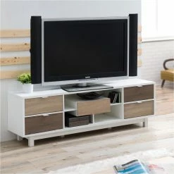 Flash Sale ❤️ TV Stands Furniture Of America Jemal Beige And White Modern TV Console 🧨