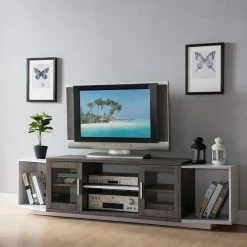 Best deal 🛒 TV Stands Furniture Of America Daytona Glass Cabinet TV Stand 🛒