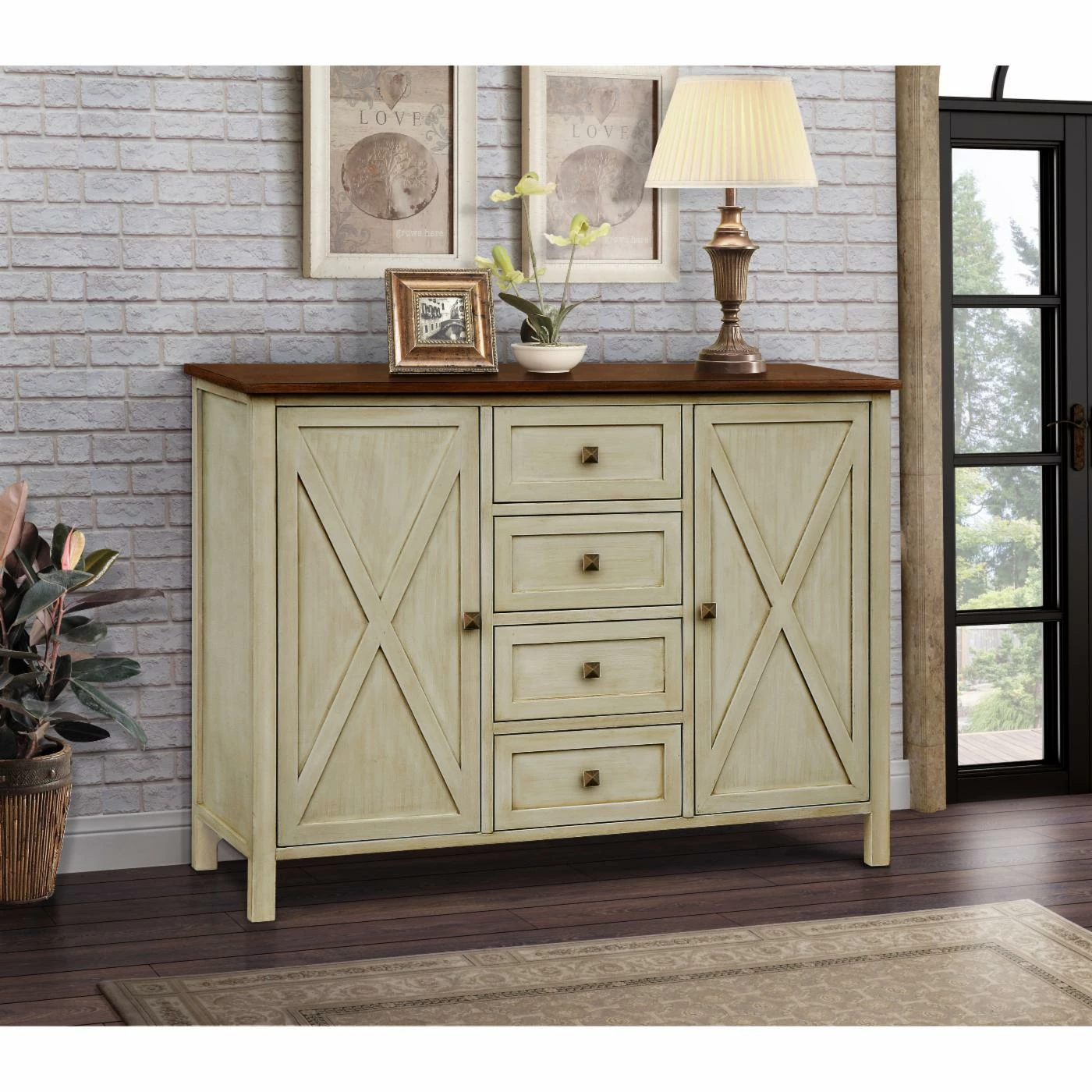 Promo ๐ฅ TV Stands Gallerie Decor Framingham Farmhouse 4 Drawer 2 Door Cabinet ๐งจ