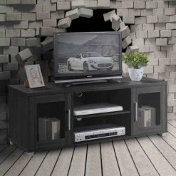 Deals ⭐ TV Stands Hodedah Imports Entertainment Unit With Glass Doors - Black 😉