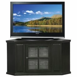Best deal 🔔 TV Stands Leick HomeOne Door Corner TV Stand With Enclosed Storage For 50" TV's, Black Rub ⌛