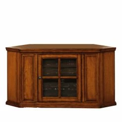 Outlet 🧨 TV Stands Leick Home One Door Corner TV Stand With Adjustable Shelf For 50 In. TV's, Burnished Medium Oak 🎉