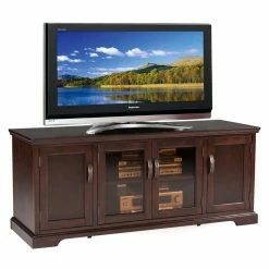 Coupon 👍 TV Stands Leick Home Riley Holliday 60 In. TV Stand - Chocolate Cherry & Bronze Glass 🔥