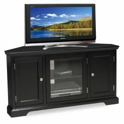 Deals 🛒 TV Stands Leick Home Three Door Corner TV Stand With Cabinet Storage For 50" TV's, Black 🛒
