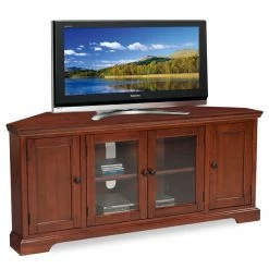 Cheap 🔔 TV Stands Leick Home Corner TV Stand With Enclosed Storage For 60" TV's, Westwood Brown Cherry 🔥
