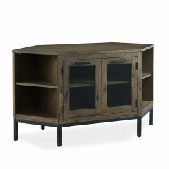 Cheap ❤️ TV Stands Leick Home Tableau Corner TV Stand - Distressed Riverstone/Black 🔔