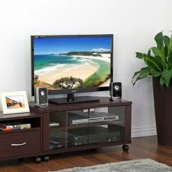 Deals 🔥 TV Stands Furinno Indo TV Stand With Double Glass Doors And Casters 🤩
