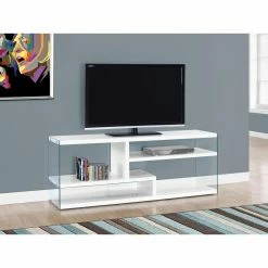 Outlet 👏 TV Stands Monarch Specialties 60 In. TV Stand With Glass Sides 😍