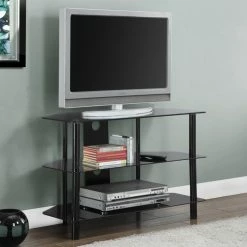 Best Sale 🛒 Monarch Specialties TV Stands Monarch 36 In. TV Stand With Tempered Glass - Black 🛒