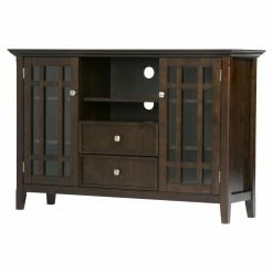 Cheapest 🛒 Brooklyn & Max TV Stands Brooklyn + Max Hampton Pine Wood Glass Door TV Media Stand - Tobacco Brown ⌛