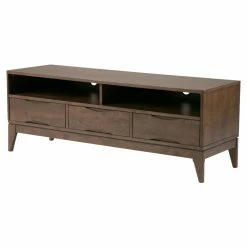 Promo 🔔 TV Stands HN Home Ando Mid-Century Modern Solid Hardwood 3 Drawer TV Media Stand - Walnut Brown 😀
