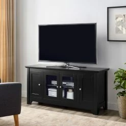 Hot Sale 🧨 TV Stands Walker Edison 53-in. Wood TV Console With 4-Doors - Matte Black ⭐