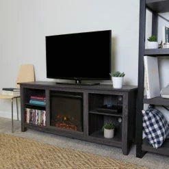 Budget 💯 TV Stands Walker Edison Charcoal Wood Fireplace TV Stand 😍