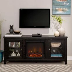 Flash Sale 🌟 TV Stands Walker Edison Electric Fireplace TV Stand With Doors - Black 😉