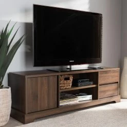 Wholesale 🔔 TV Stands Baxton Studio Burnwood Modern And Contemporary Wood TV Stand - Walnut 👏