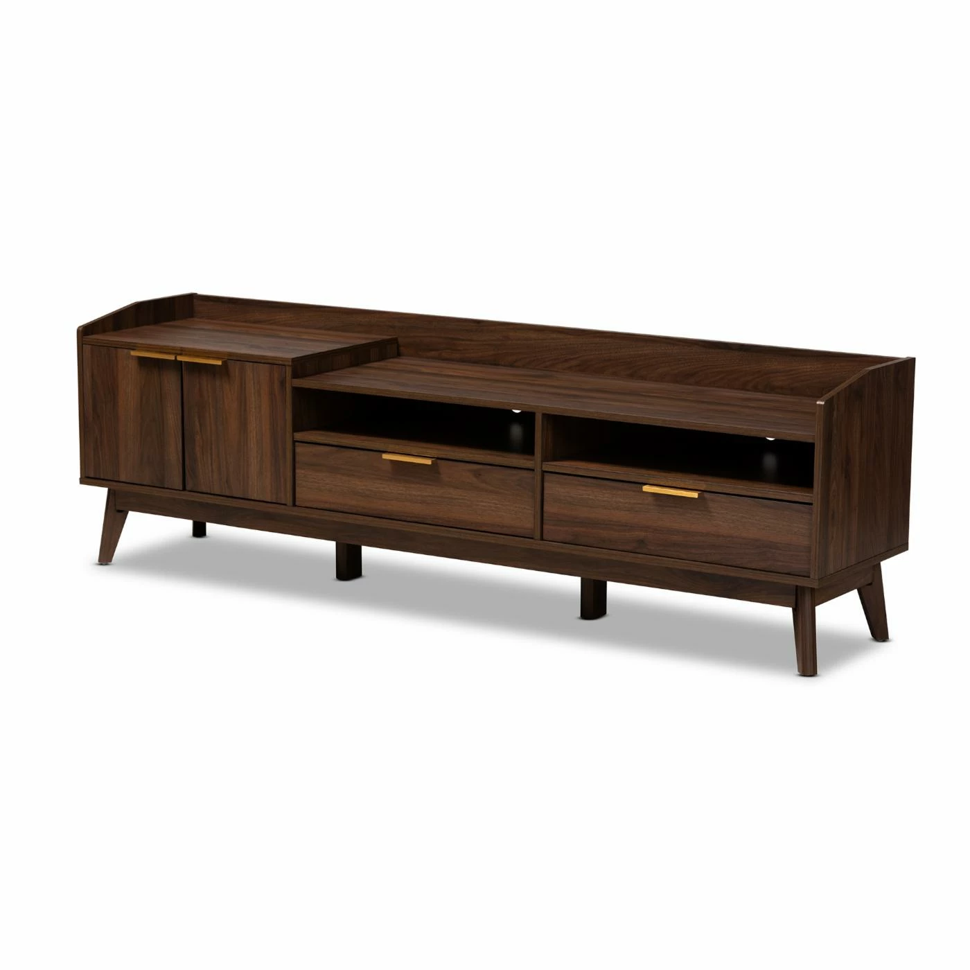 Outlet π TV Stands HN Home Wadsworth Mid-Century Modern Walnut Brown Finished 2 Drawer Wood TV Stand π