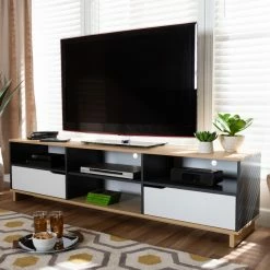 Promo 😀 TV Stands Baxton Studio Reed Mid-Century Modern 2 Drawer Wood TV Stand 👍