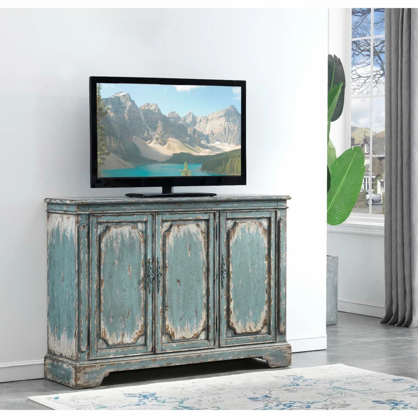 Wholesale 😍 TV Stands Coast To Coast Cabot Aged Vintage TV Stand - Blue/Cream ✔️ - Image 5