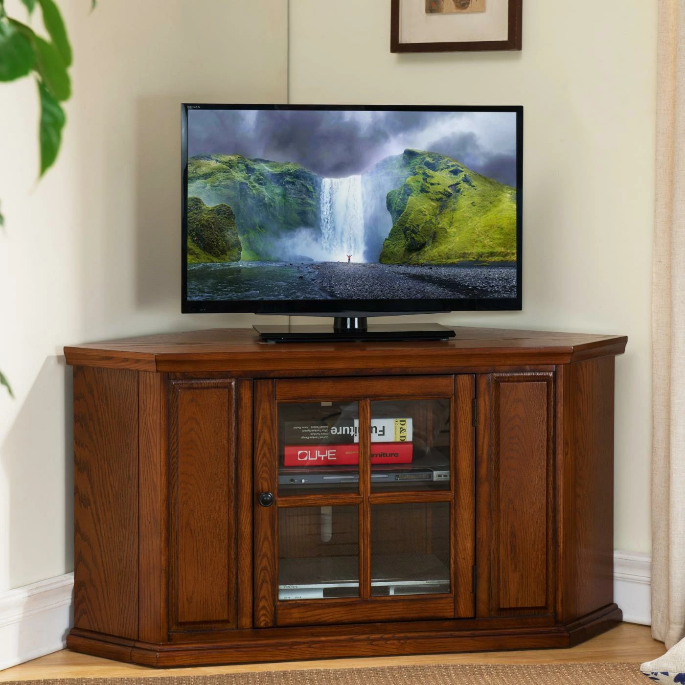 Outlet 𧨠TV Stands Leick Home One Door Corner TV Stand With Adjustable Shelf For 50 In. TV's, Burnished Medium Oak π - Image 4